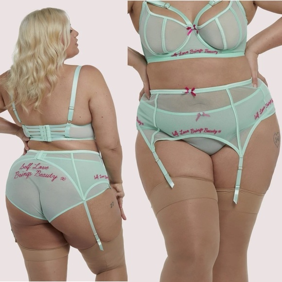 FELICITY HAYWARD LONGLINE SELF LOVE CURVE BRA GARTER BELT MINT LINGERIE SET - Picture 3 of 15